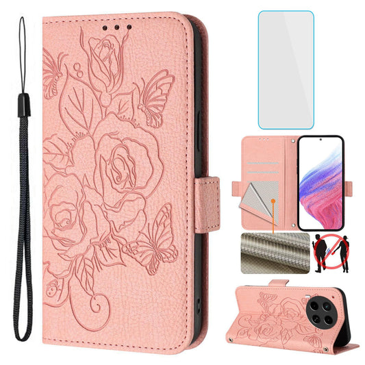 5G Funda tipo Cartera y Protector de Pantalla con Bloqueo RFID, Soporte tipo Patada, Cubierta Flip para Mujer para Tecno CL7 Camon30 4G LTE 5G Rosa